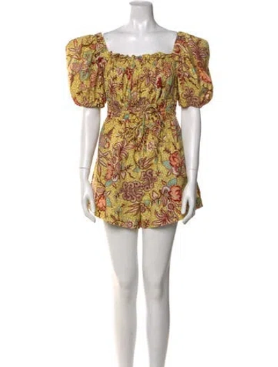 Pre-owned Ulla Johnson Printed Square Neckline Romper In Yellow