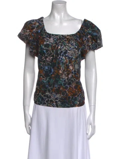 Pre-owned Ulla Johnson Printed Square Neckline Top In Green