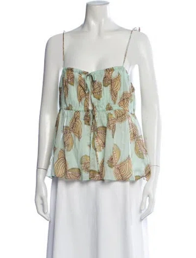 Pre-owned Ulla Johnson Printed Square Neckline Top W/ Tags In Green