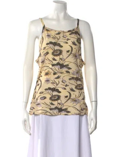 Pre-owned Ulla Johnson Printed Square Neckline Top W/ Tags In Yellow