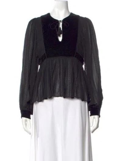 Pre-owned Ulla Johnson Printed Tie Neck Blouse In Black