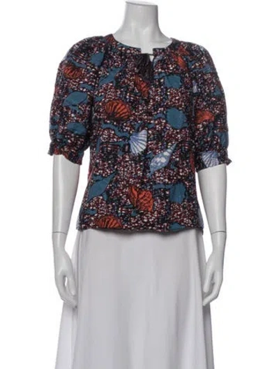 Pre-owned Ulla Johnson Printed Tie Neck Blouse In Black