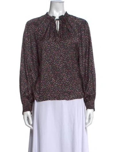 Pre-owned Ulla Johnson Printed Tie Neck Blouse In Black