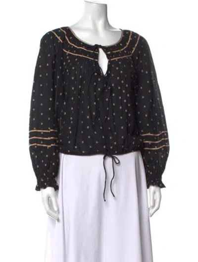 Pre-owned Ulla Johnson Printed Tie Neck Blouse In Black
