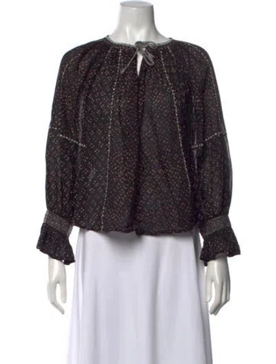 Pre-owned Ulla Johnson Printed Tie Neck Blouse In Black