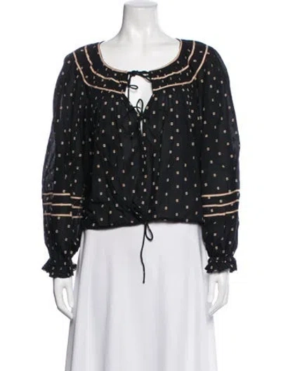 Pre-owned Ulla Johnson Printed Tie Neck Blouse In Black