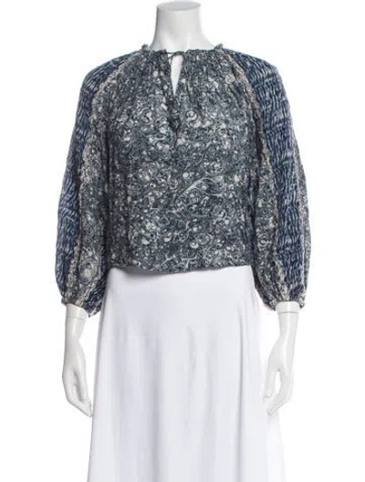 Pre-owned Ulla Johnson Printed Tie Neck Blouse In Blue