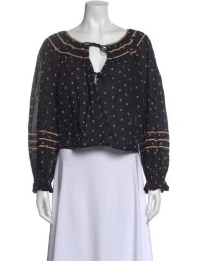Pre-owned Ulla Johnson Printed Tie Neck Blouse In Blue