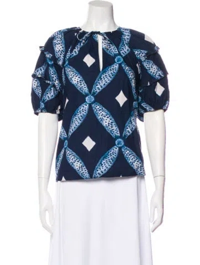 Pre-owned Ulla Johnson Printed Tie Neck Blouse In Blue