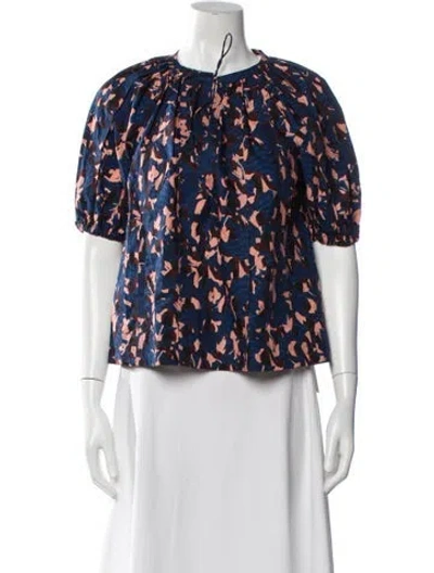 Pre-owned Ulla Johnson Printed Tie Neck Blouse In Blue