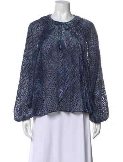 Pre-owned Ulla Johnson Printed Tie Neck Blouse In Blue