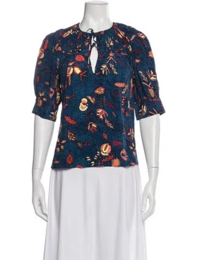 Pre-owned Ulla Johnson Printed Tie Neck Blouse In Blue