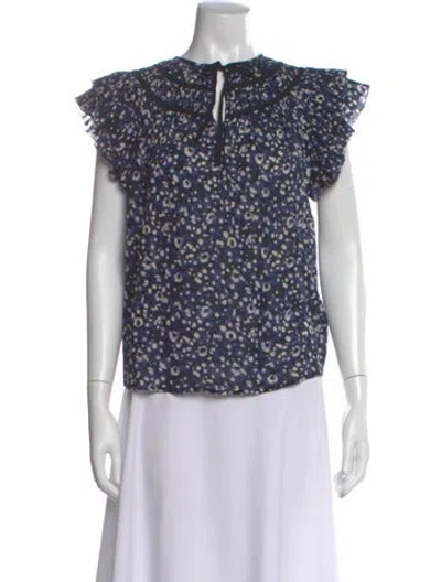 Pre-owned Ulla Johnson Printed Tie Neck Blouse In Blue