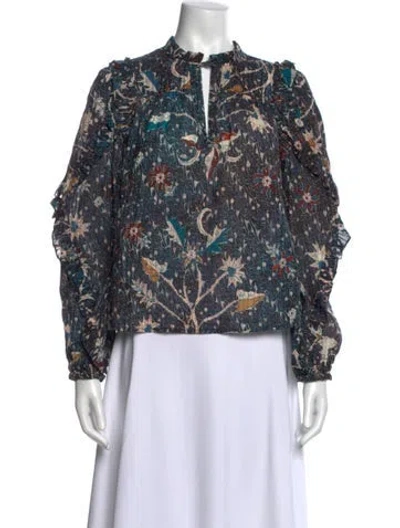Pre-owned Ulla Johnson Printed Tie Neck Blouse In Blue
