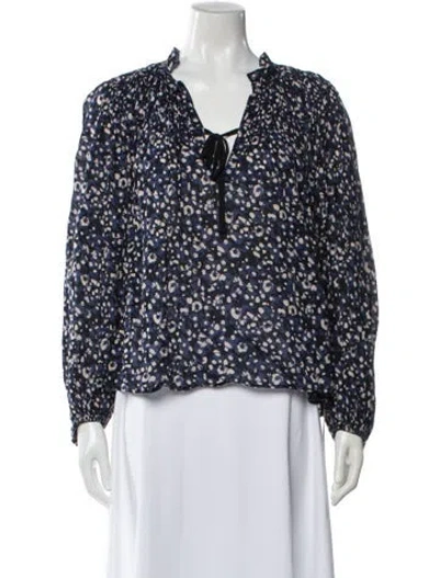 Pre-owned Ulla Johnson Printed Tie Neck Blouse In Blue