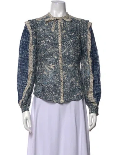 Pre-owned Ulla Johnson Printed Tie Neck Blouse In Blue