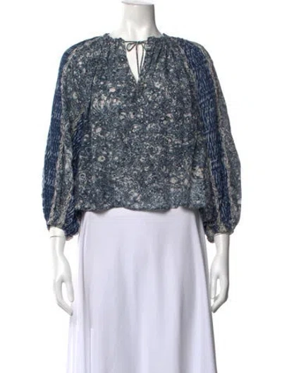 Pre-owned Ulla Johnson Printed Tie Neck Blouse In Blue