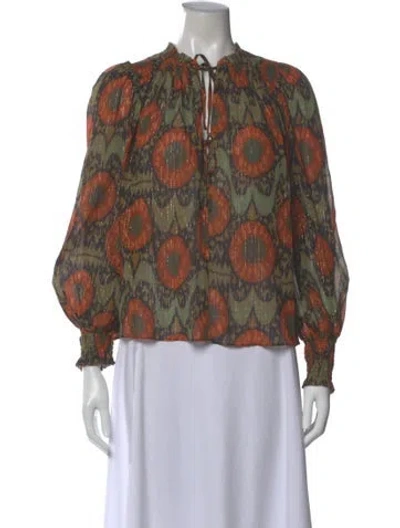 Pre-owned Ulla Johnson Printed Tie Neck Blouse In Brown