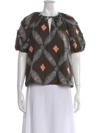 Pre-owned Ulla Johnson Printed Tie Neck Blouse In Brown