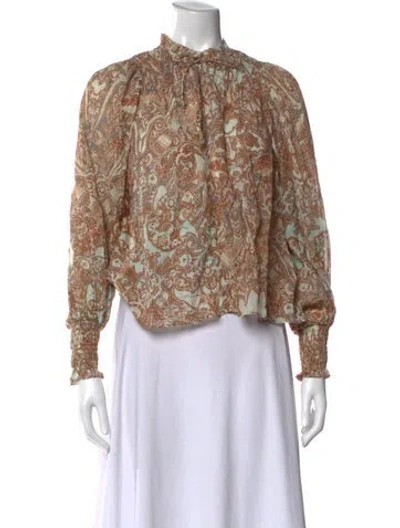 Pre-owned Ulla Johnson Printed Tie Neck Blouse In Brown
