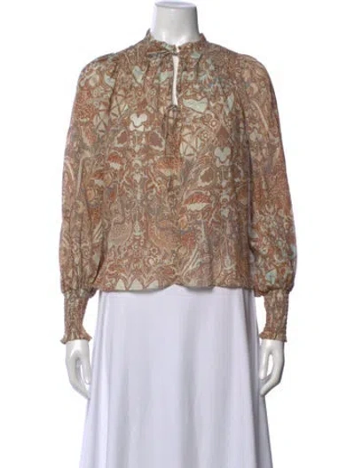 Pre-owned Ulla Johnson Printed Tie Neck Blouse In Brown