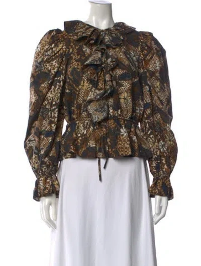 Pre-owned Ulla Johnson Printed Tie Neck Blouse In Brown