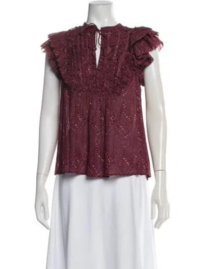 Pre-owned Ulla Johnson Printed Tie Neck Blouse In Burgundy