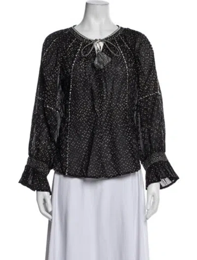 Pre-owned Ulla Johnson Printed Tie Neck Blouse In Gold