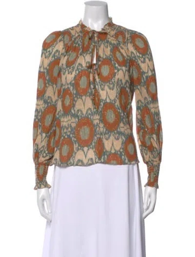 Pre-owned Ulla Johnson Printed Tie Neck Blouse In Green
