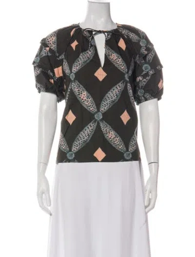 Pre-owned Ulla Johnson Printed Tie Neck Blouse In Green