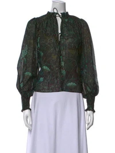 Pre-owned Ulla Johnson Printed Tie Neck Blouse In Green