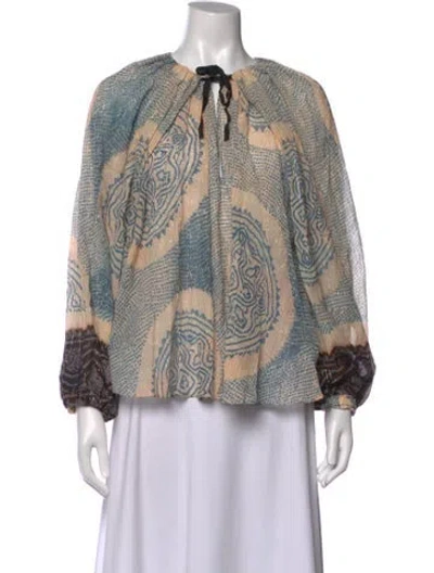 Pre-owned Ulla Johnson Printed Tie Neck Blouse In Metallic/neutrals