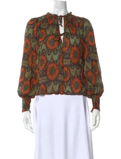 Pre-owned Ulla Johnson Printed Tie Neck Blouse In Metallic/orange