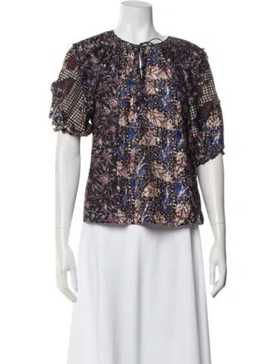 Pre-owned Ulla Johnson Printed Tie Neck Blouse In Multi
