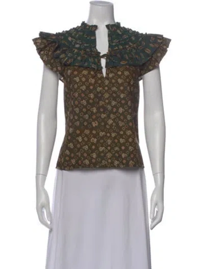 Pre-owned Ulla Johnson Printed Tie Neck Blouse In Multi