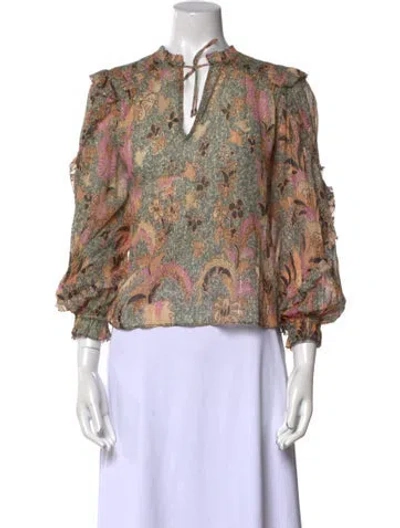Pre-owned Ulla Johnson Printed Tie Neck Blouse In Neutral