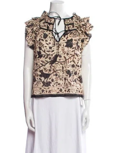 Pre-owned Ulla Johnson Printed Tie Neck Blouse In Neutral