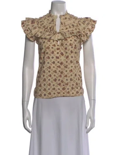 Pre-owned Ulla Johnson Printed Tie Neck Blouse In Neutral
