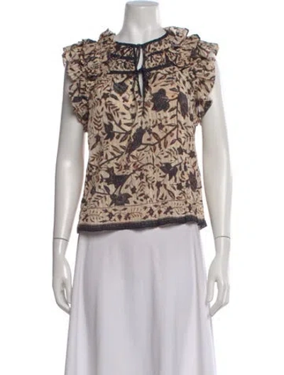 Pre-owned Ulla Johnson Printed Tie Neck Blouse In Neutral