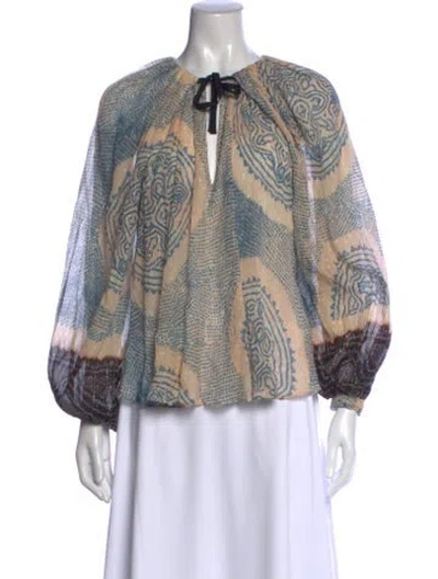 Pre-owned Ulla Johnson Printed Tie Neck Blouse In Neutral