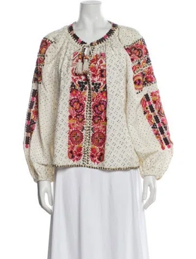 Pre-owned Ulla Johnson Printed Tie Neck Blouse In Neutral