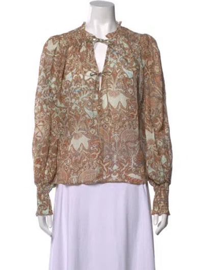 Pre-owned Ulla Johnson Printed Tie Neck Blouse In Neutral