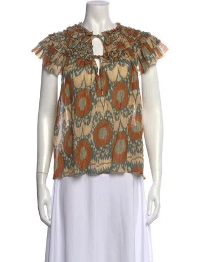 Pre-owned Ulla Johnson Printed Tie Neck Blouse In Neutrals
