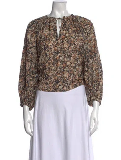 Pre-owned Ulla Johnson Printed Tie Neck Blouse In Neutrals