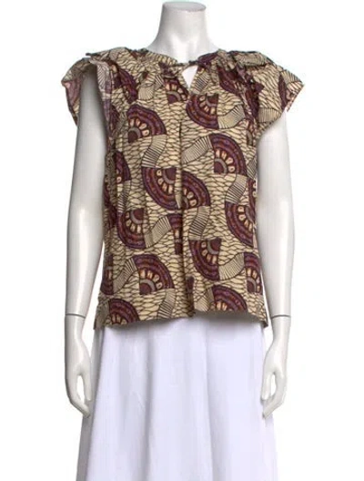 Pre-owned Ulla Johnson Printed Tie Neck Blouse In Neutrals