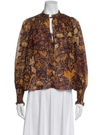 Pre-owned Ulla Johnson Printed Tie Neck Blouse In Orange