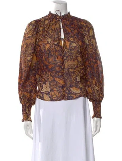 Pre-owned Ulla Johnson Printed Tie Neck Blouse In Orange