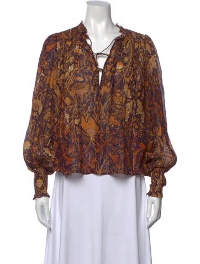 Pre-owned Ulla Johnson Printed Tie Neck Blouse In Orange