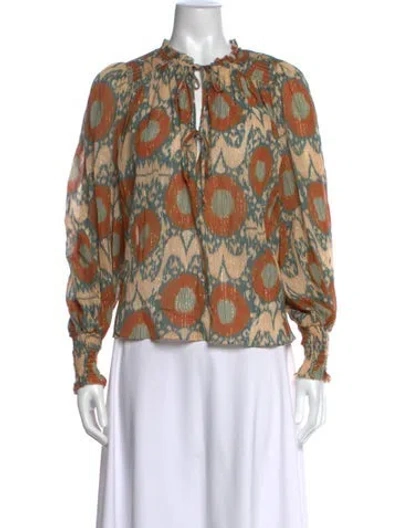 Pre-owned Ulla Johnson Printed Tie Neck Blouse In Orange