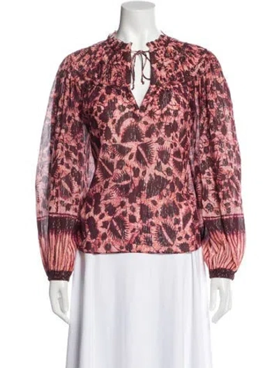 Pre-owned Ulla Johnson Printed Tie Neck Blouse In Pink